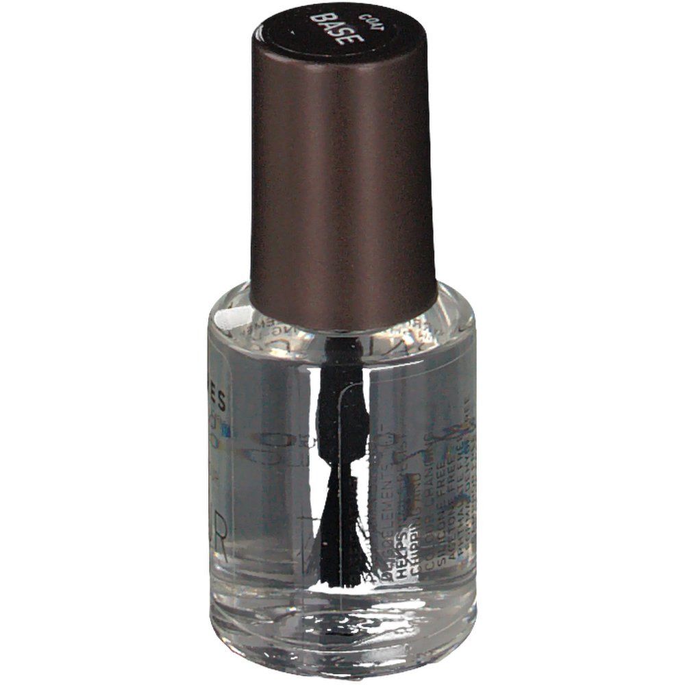 KORRES nagellakfles met bruine dop. Opschrift BASE. Borstel binnenin zichtbaar.