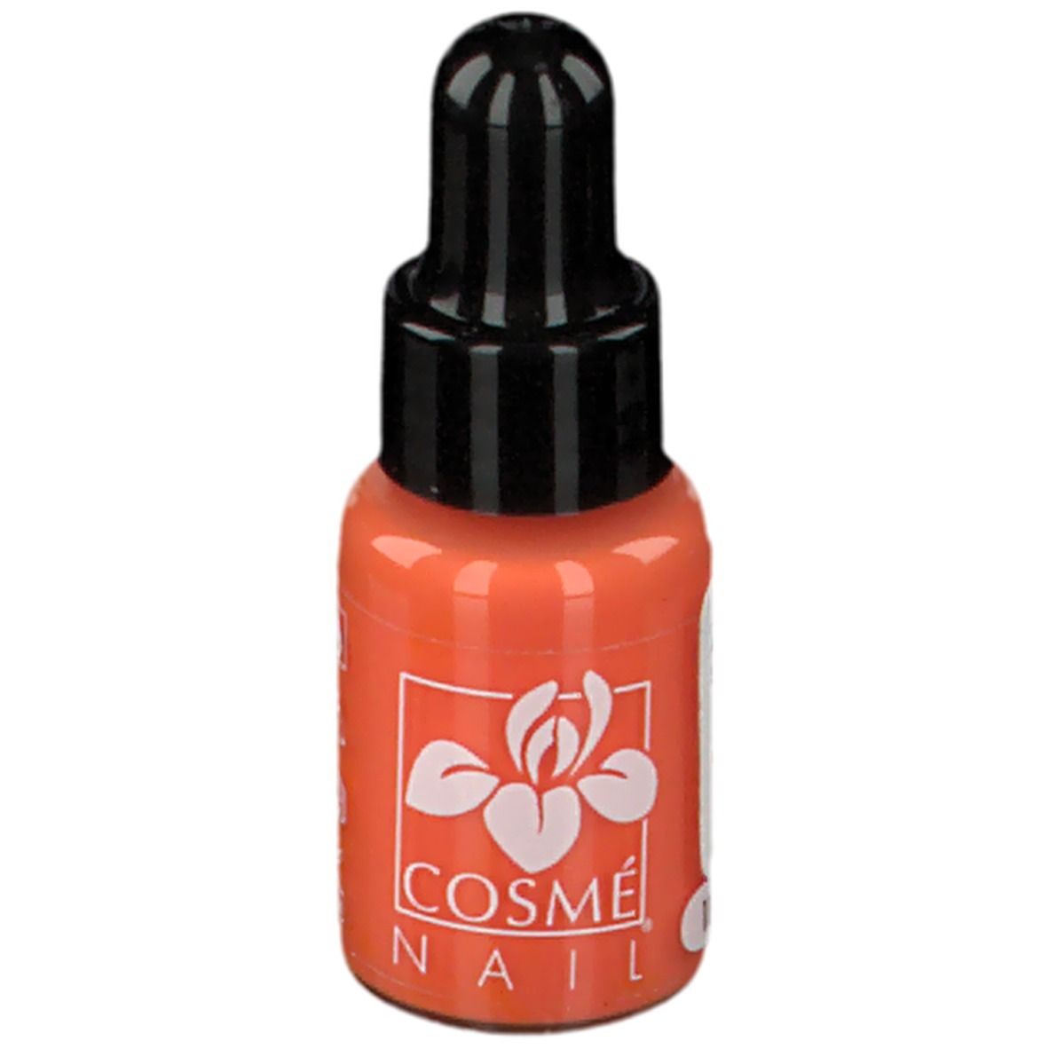 Oranje nagellakflesje met zwarte dop. Opschrift: COSMÈ NAIL. Kleur 11.