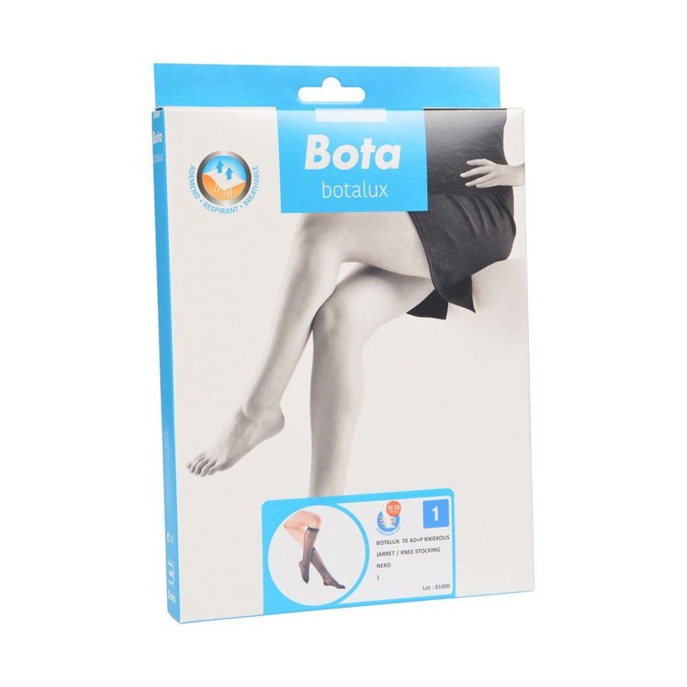 Verpakking van Botalux 70 Mi-Bas AD +P Nero Taille 1. Merk en productnaam zichtbaar.