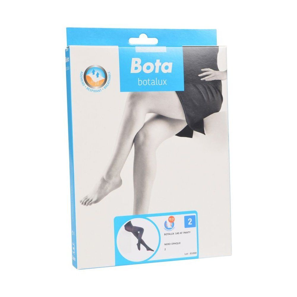 Boîte de collants Botalux. Collants noirs, taille 2. Visuel des collants sur l'emballage.