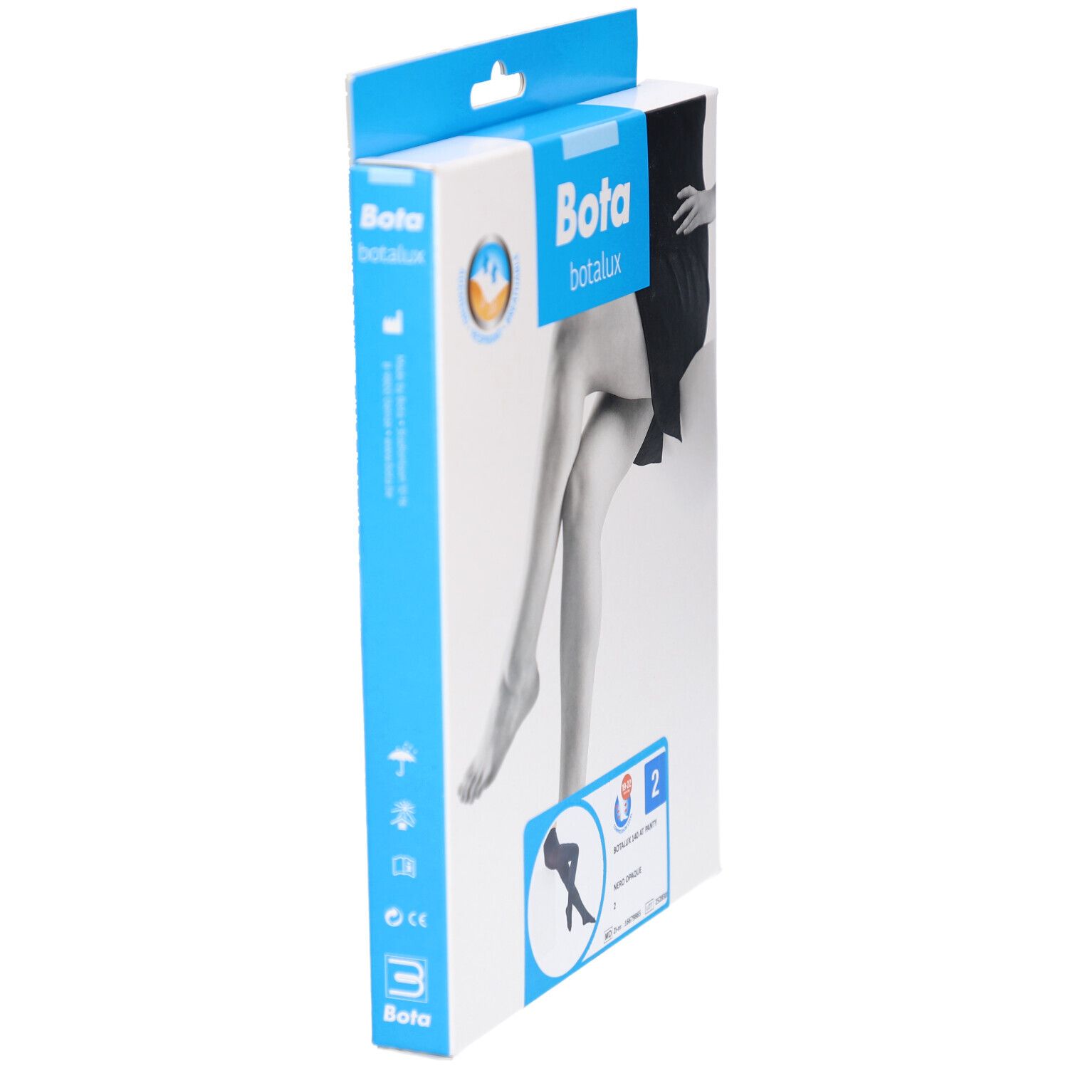 Boîte de Botalux 140 Panty de Contention AT+P. Vue latérale. Illustration d'un collant. Taille 2.