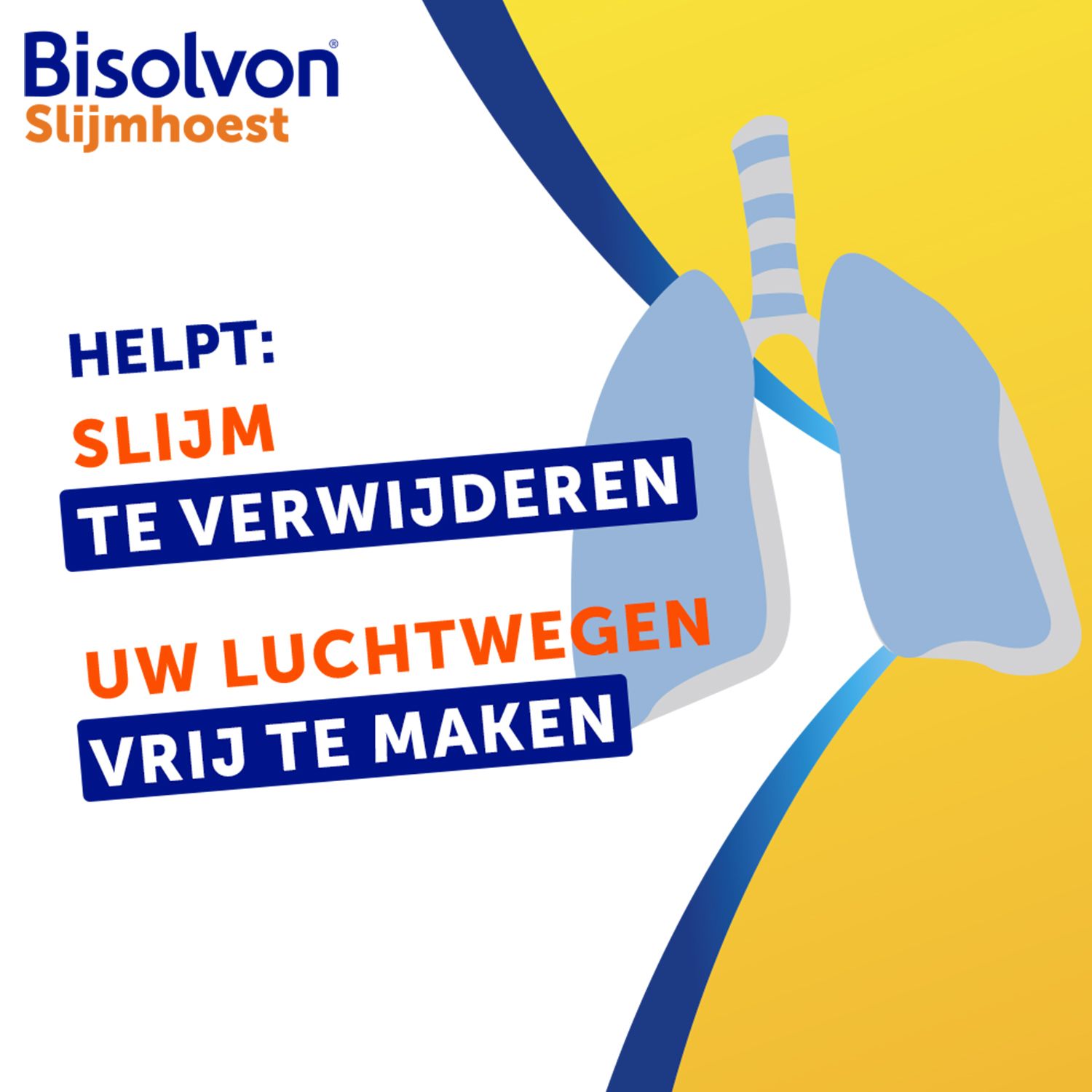 Bruine fles met witte dop. Opschrift: Bisolvon Slijmhoest. 200 ml. Sirop.