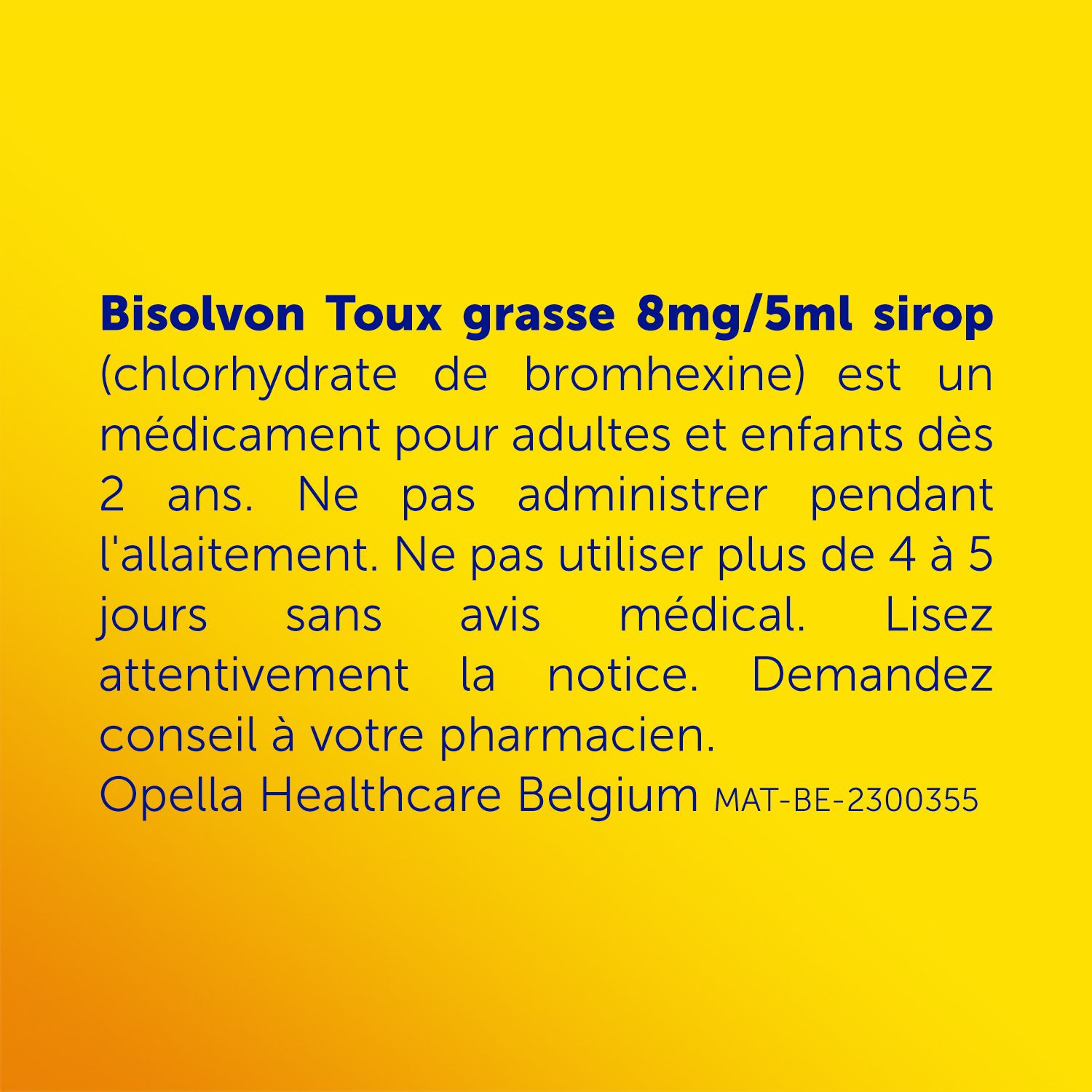 Flacon et boîte Bisolvon sirop. Boîte avec informations produit. Bisolvon sirop.