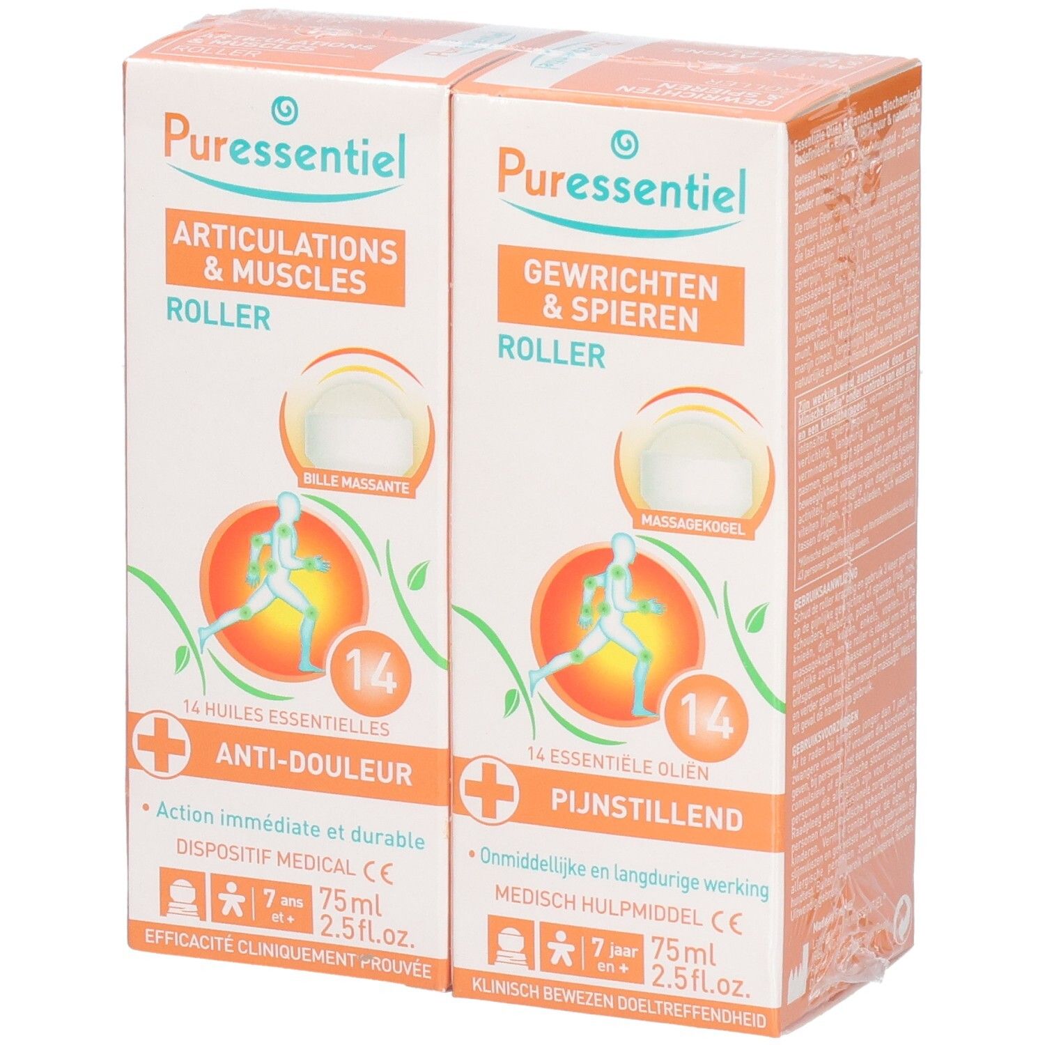Puressentiel Promopack: 2 Roll-ons Gewrichten & Spieren, 14 essentiële oliën, 75ml.