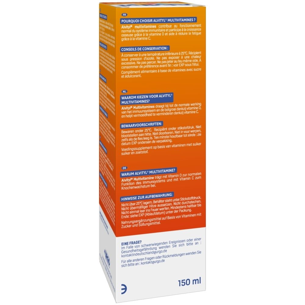 Alvityl Multivitamines 11 Vitaminen Siroop, 150 ml, Drinkbare oplossing, fruitsmaak.
