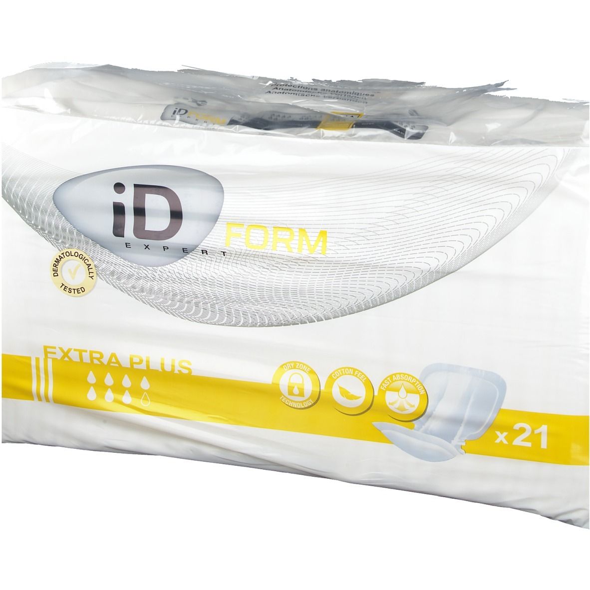 Emballage ID Form Extra Plus. Image du produit, logo et certifications. Emballage en film plastique.