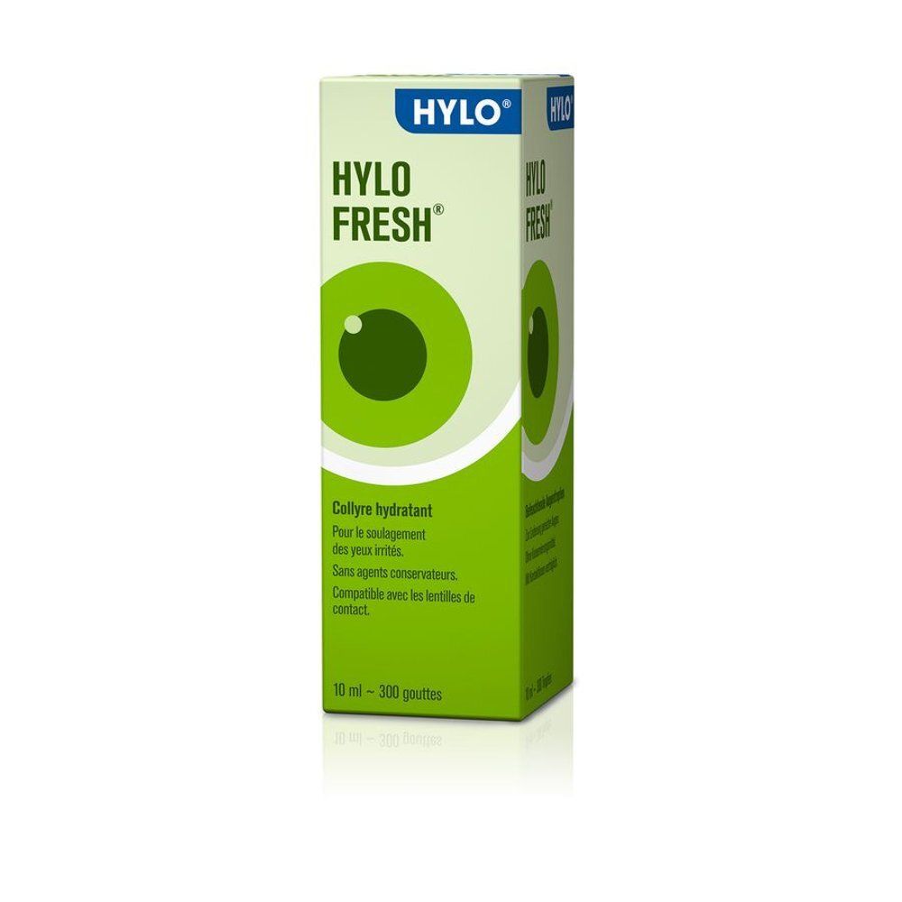 Doosje Hylo-Fresh oogdruppels met Nederlandse tekst en oogafbeelding.