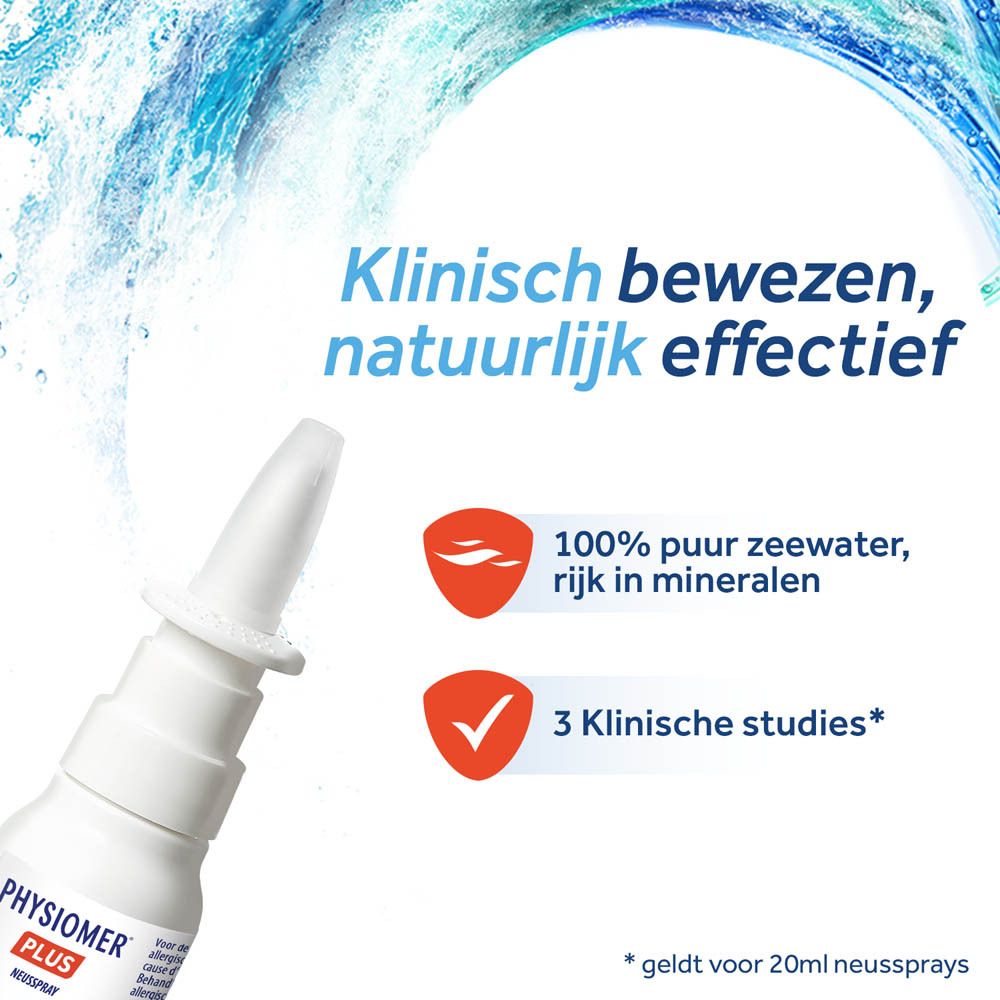 PHYSIOMER Sinus & Allergy Spray Neusspray. Voorkant van de verpakking met Nederlandse belettering.