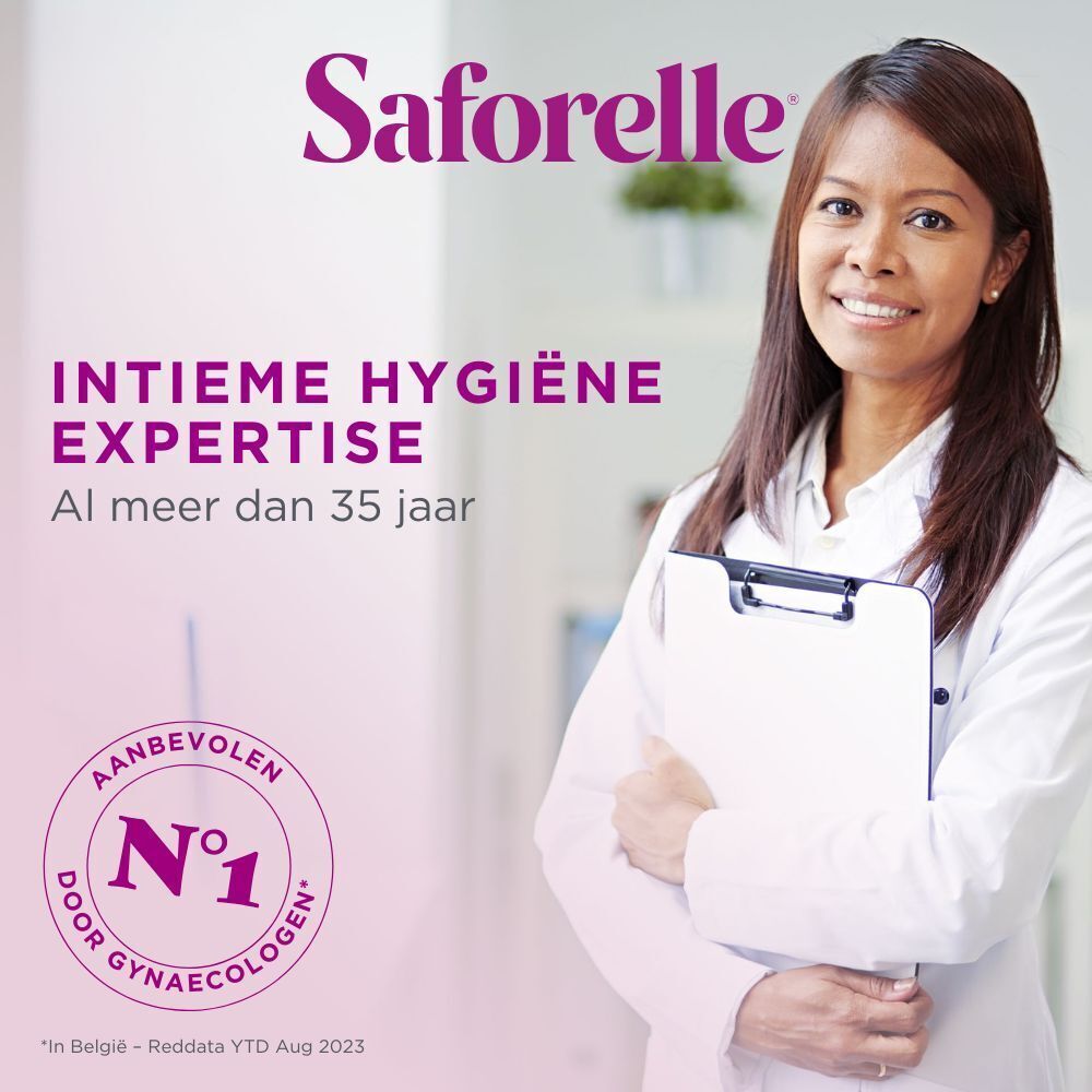 Saforelle fles. Tekst: Soin Lavant Ultra Hydratant. Voor droogheid. Met klis en aloë vera.