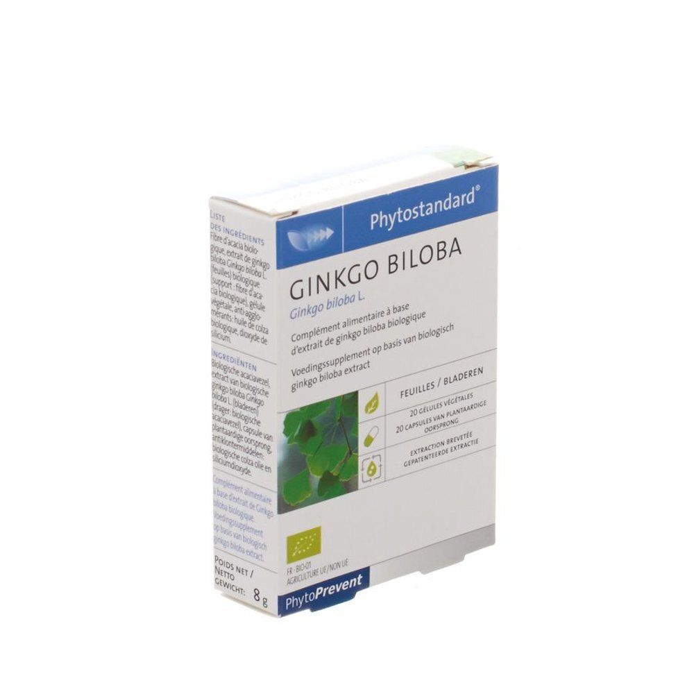Phytostandard Ginkgo Biloba gélules, 20 unités. Label Bio.