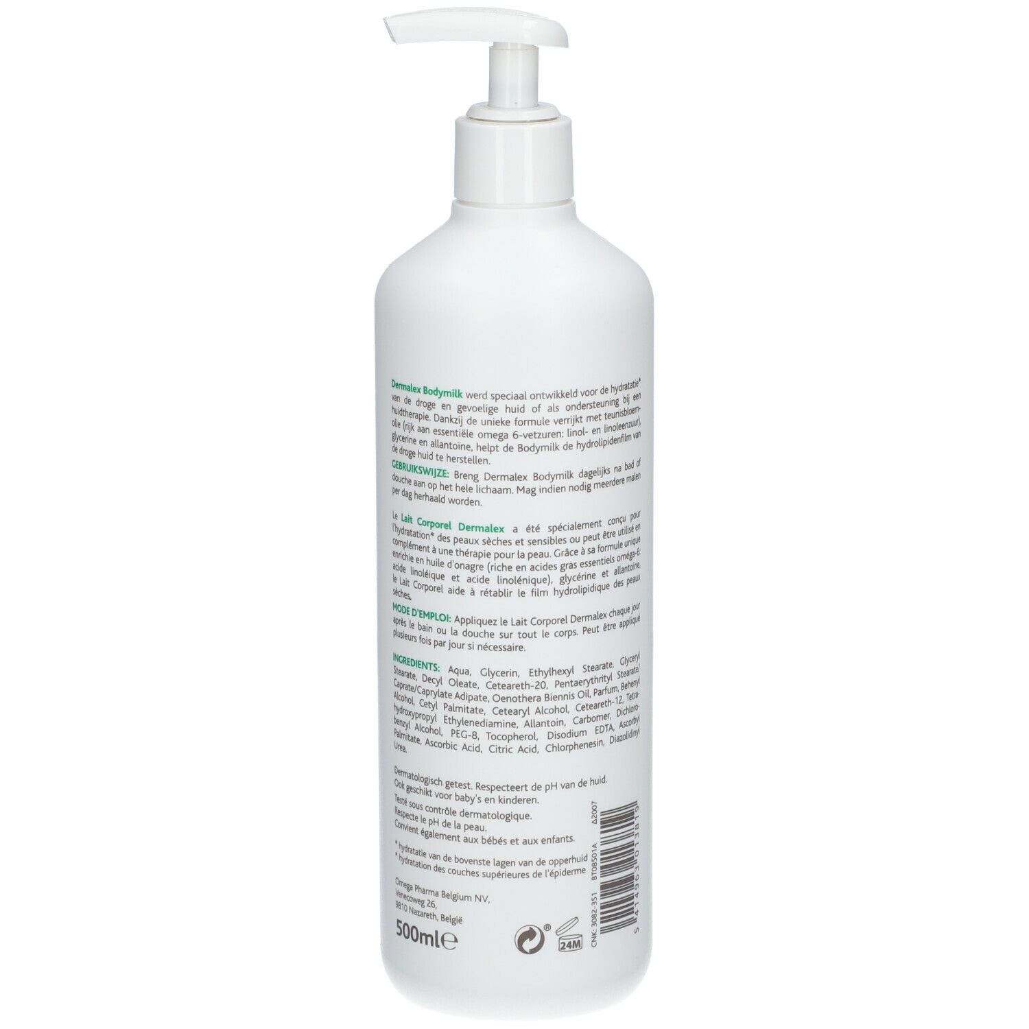 Dermalex Hydraterende Bodymilk - Droge en Gevoelige Huid 500 ml - Farmaline
