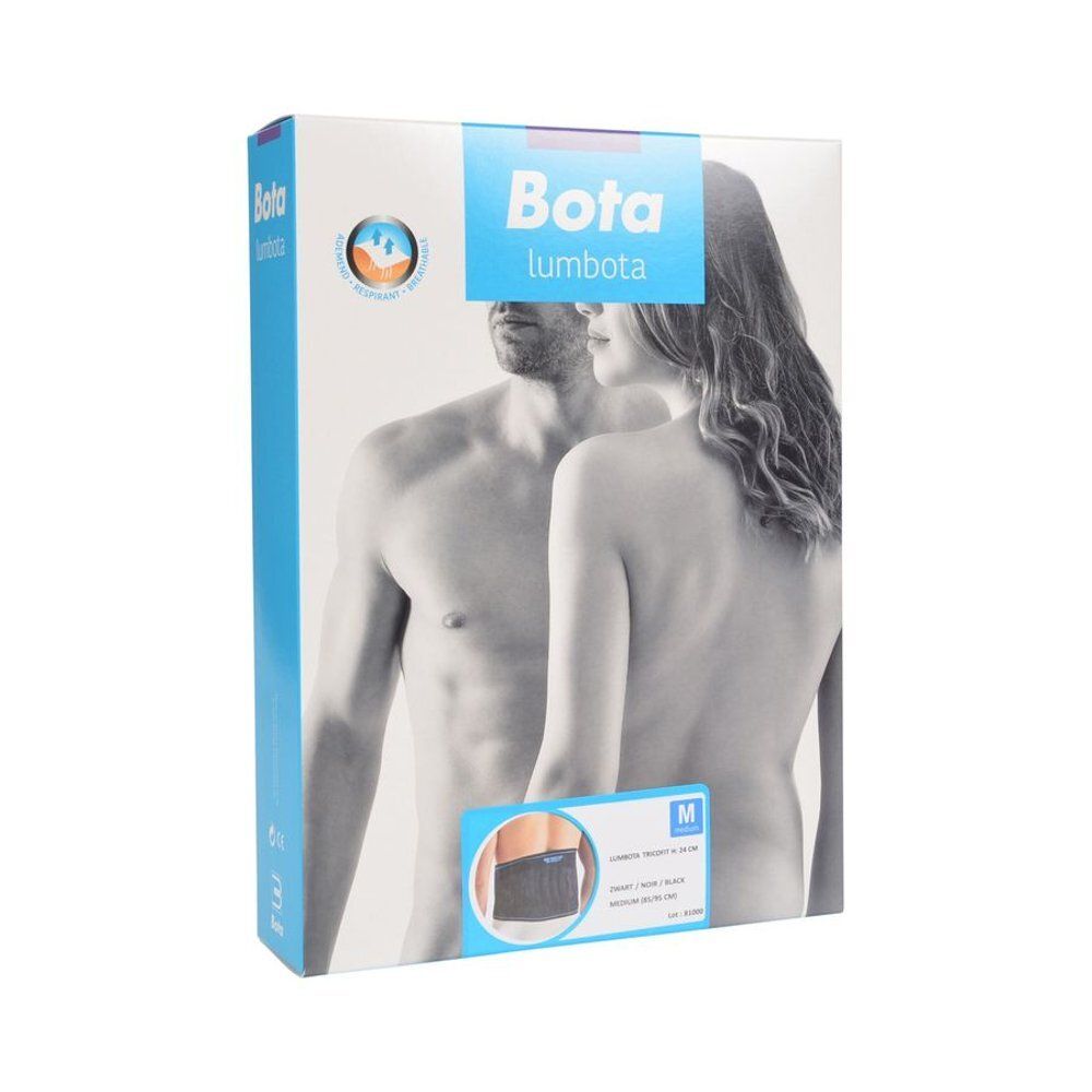 Verpakking met productafbeelding. Bota Lumbota Tricofit Nero, maat M, afgebeeld op de verpakking. Afbeelding van man en vrouw.