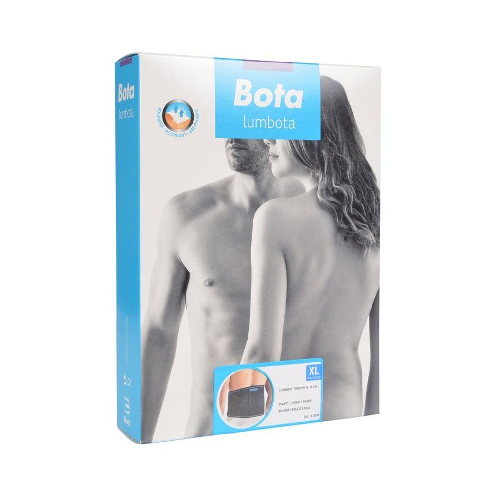 Bota Lumbota verpakking. XL-maat. Afbeelding van een paar. Blauw-witte verpakking.