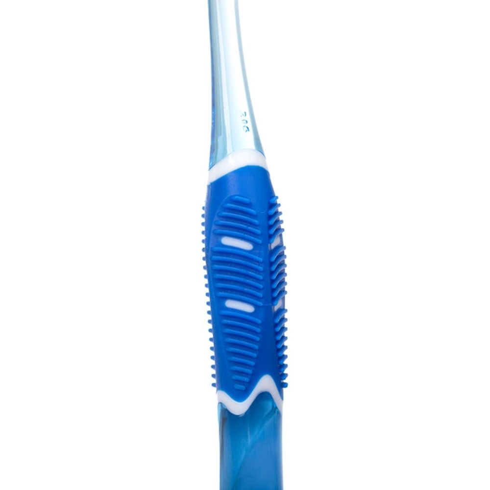 Blauwe tandenborstel, GUM® PRO. Medium. Handvat met groeven. Witte borstelharen.