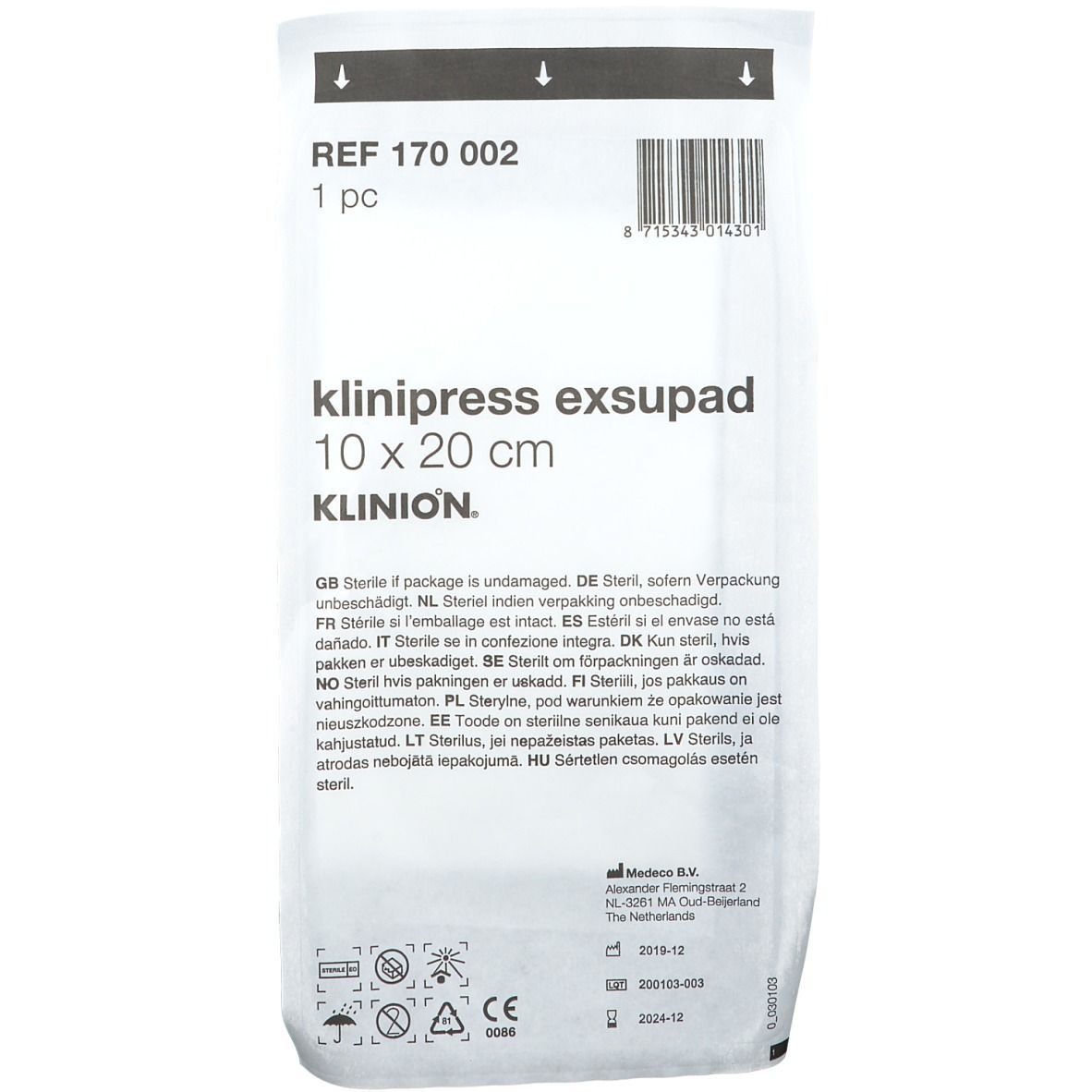 Klinion Exsupad Steril 10 x 20cm Ref170002-1