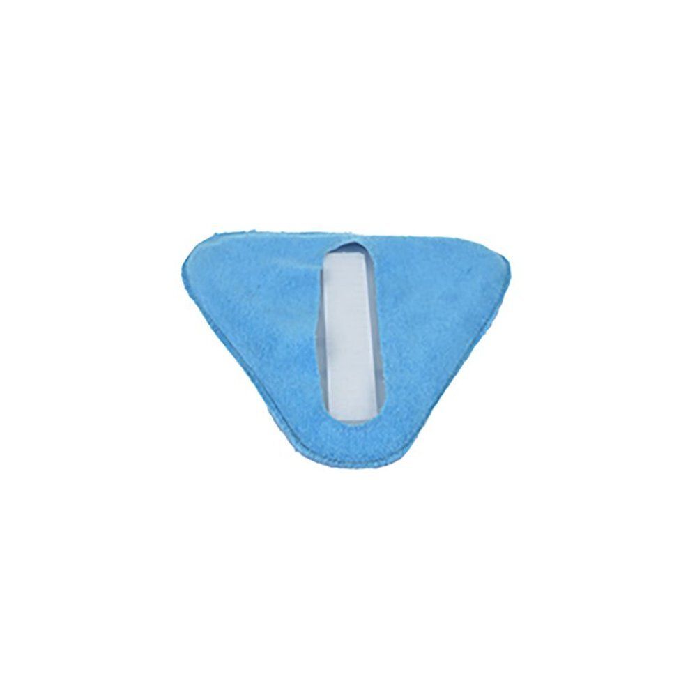 Blauw, driehoekig product met witte inzet. Het artikel heeft een opening in het midden.