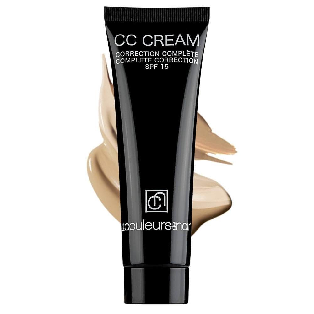 Tube noir de CC Cream. Texte: Correction Complète, SPF 15. Teinte: Naturbeige. Logo: Les Couleurs de Noir.