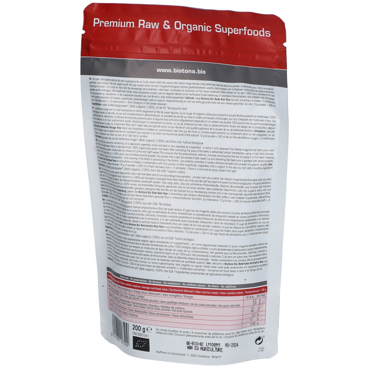 Biotona Bio Poudre De Jus De Betterave Rouge