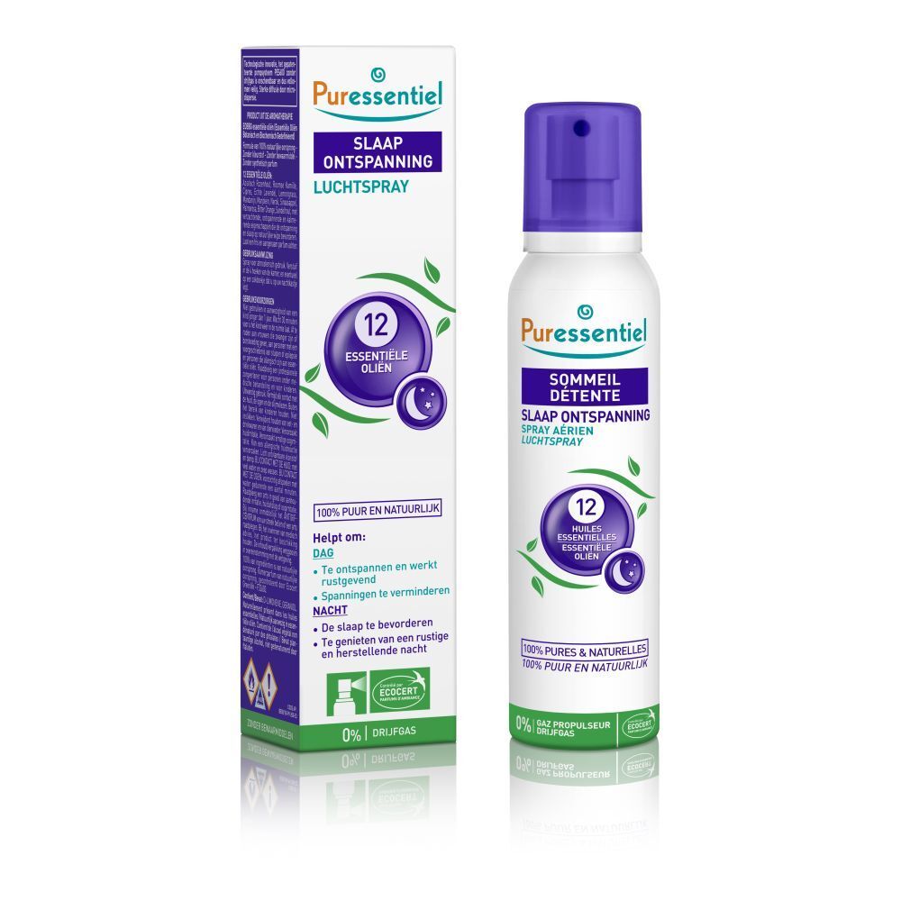 Puressentiel Spray met 12 etherische oliën voor rust en ontspanning.