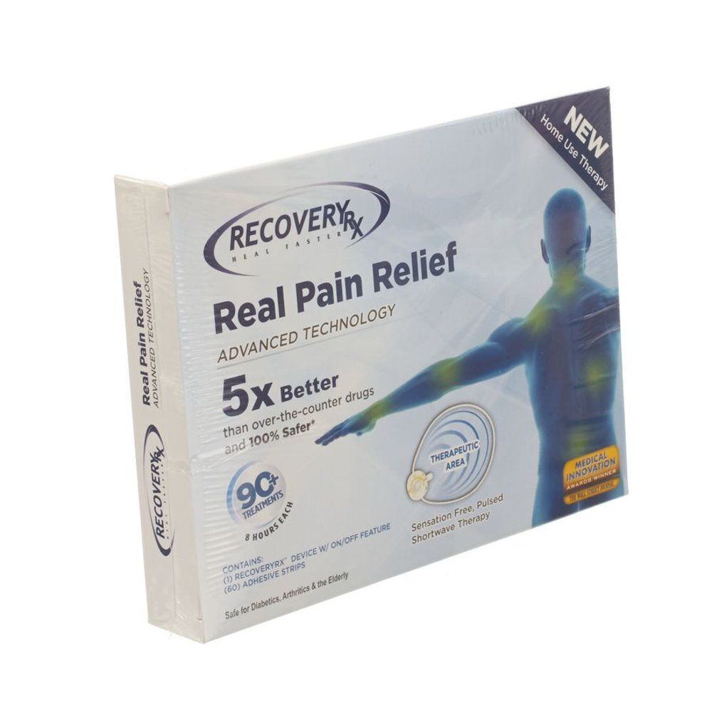 Verpakking met "Real Pain Relief". Bevat 90 behandelingen. Met "NEW" en "Home Use Therapy". Geavanceerde technologie.
