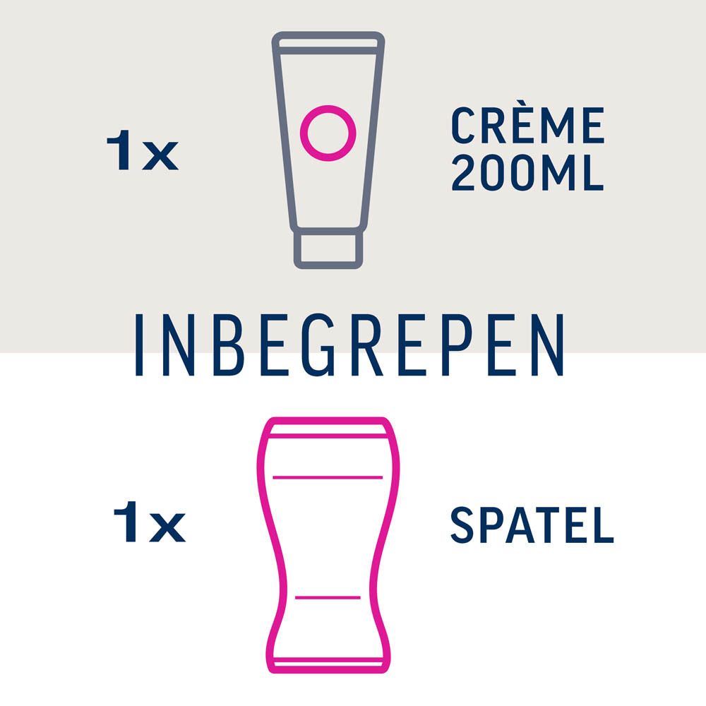 Inbegrepen: 1 crème, 200ml en 1 spatel. Illustraties van de producten.