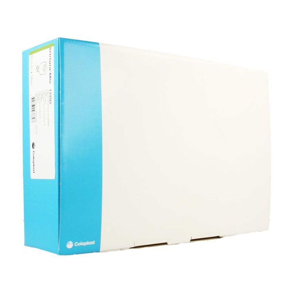 Doos Sensura Mio Flex. Blauw-witte verpakking. Coloplast-logo. Productinformatie op de zijkant.