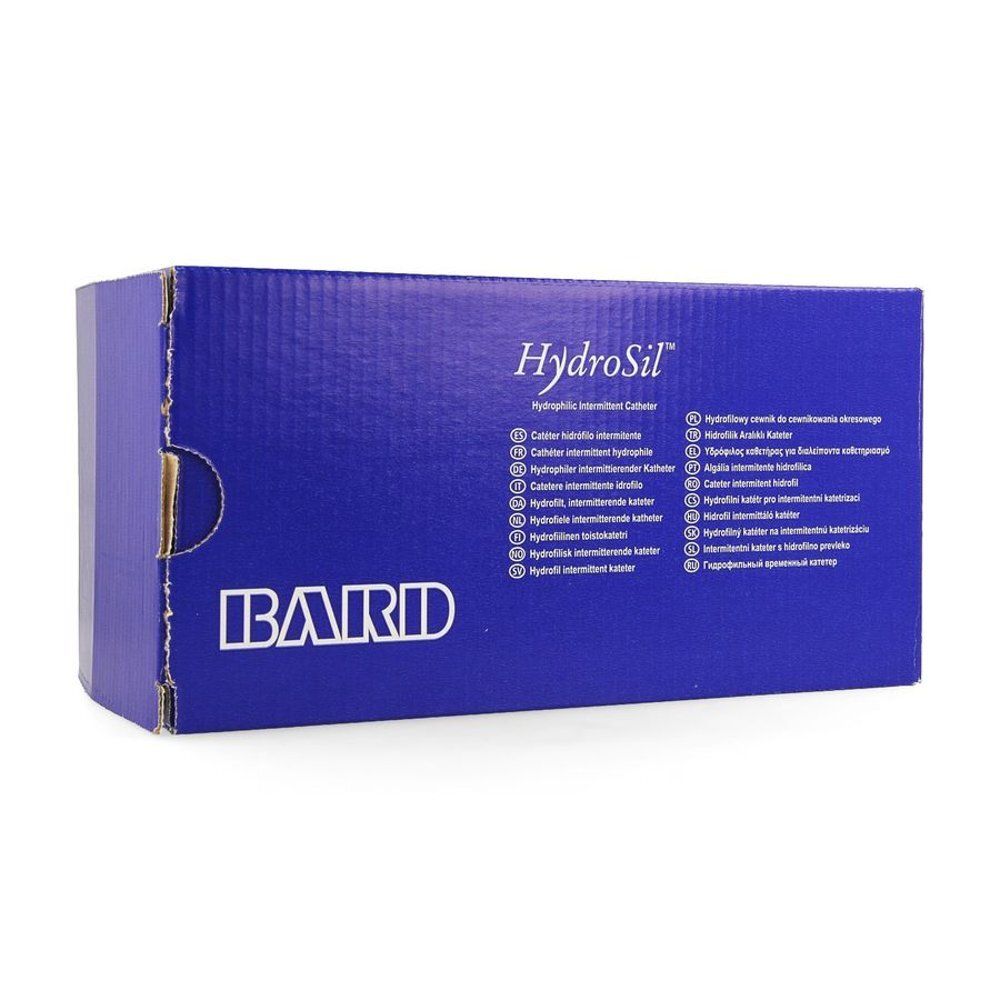 Boîte bleue avec nom du produit HydroSil et logo. Texte multilingue. Marque BARD.