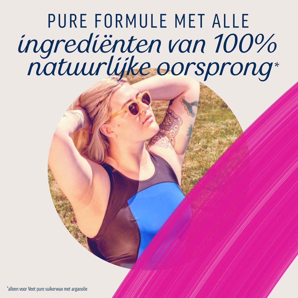 Veet Minima Pure™ wax. Witte pot met roze deksel. Productnaam en tekst. 250ml.