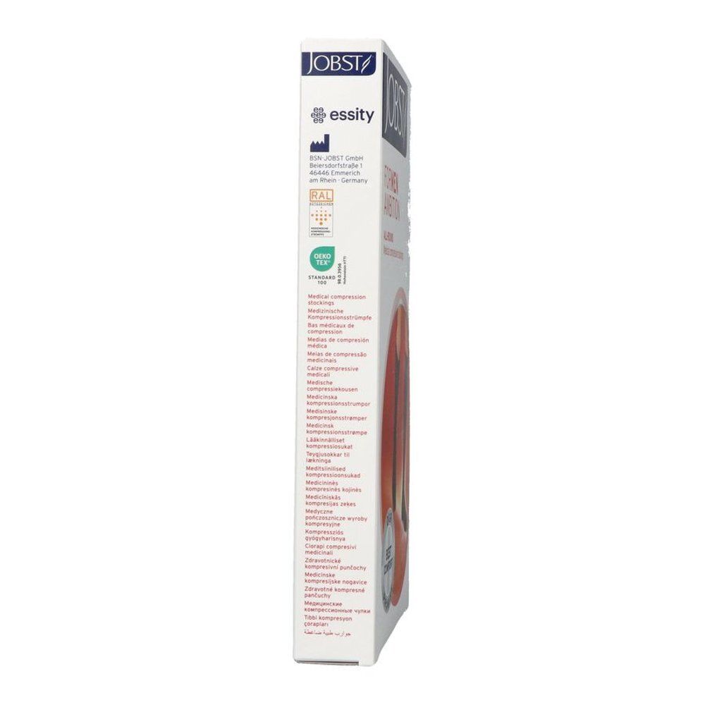 Emballage de bas de compression JOBST Essity avec sceaux et informations produit multilingues.