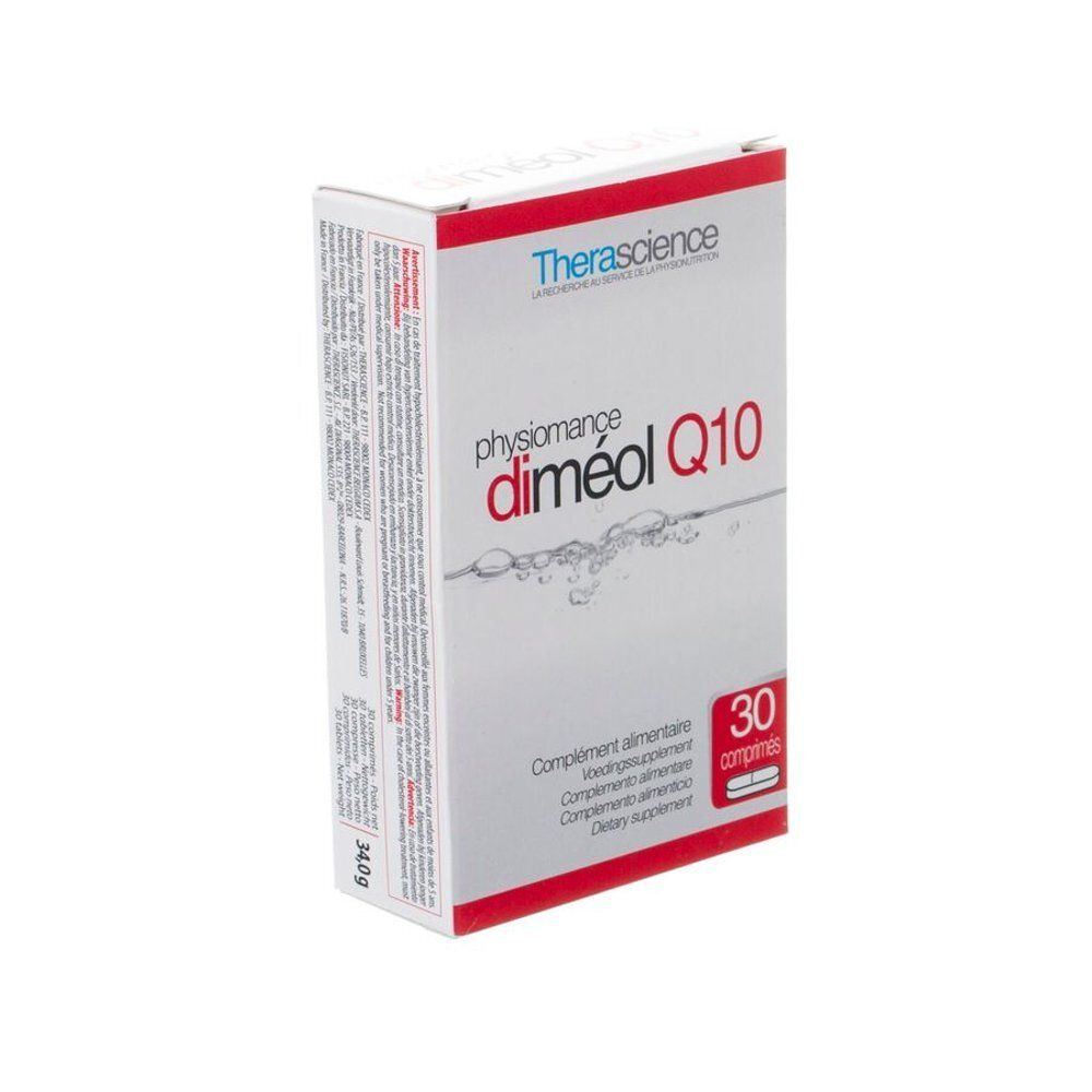 Boîte Physiomance Dimeol Q10, 30 comprimés. Marque Therascience. Complément alimentaire.