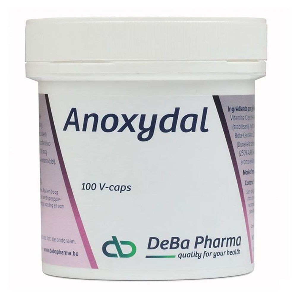 Arrière d'une boîte Anoxydal Q10 avec liste des ingrédients et mode d'emploi.