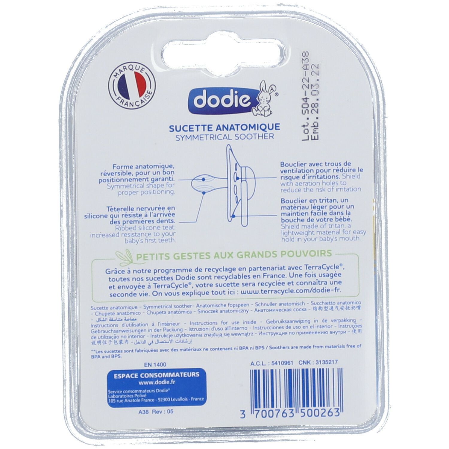 Dodie Sucette Silicone Garçon Jour +18M