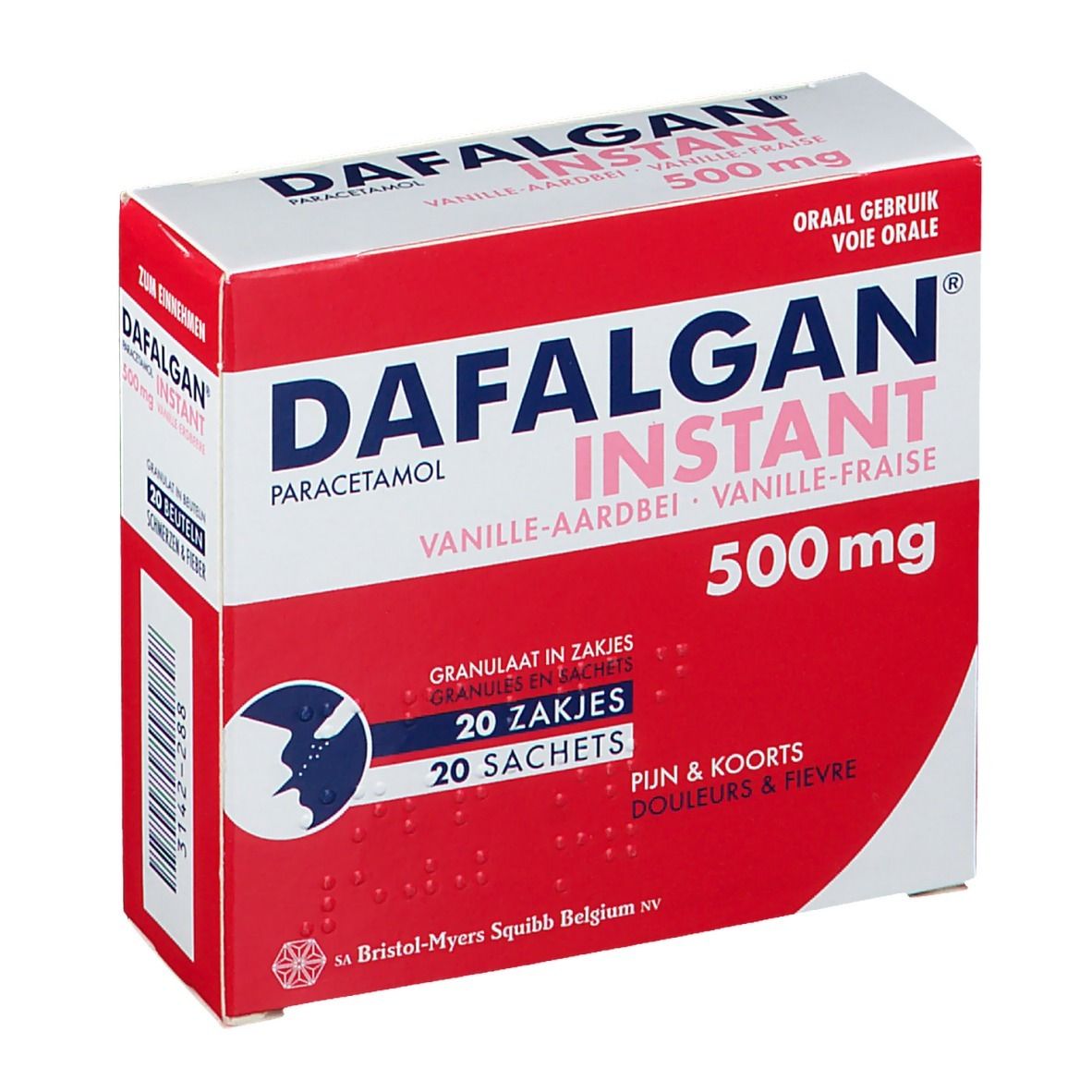 Dafalgan Instant Vanille/Aardbei 500mg