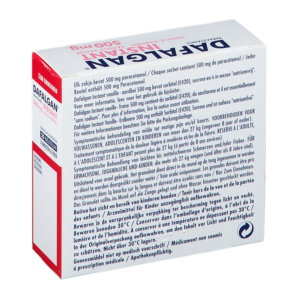 Dafalgan Instant Vanille/Aardbei 500mg