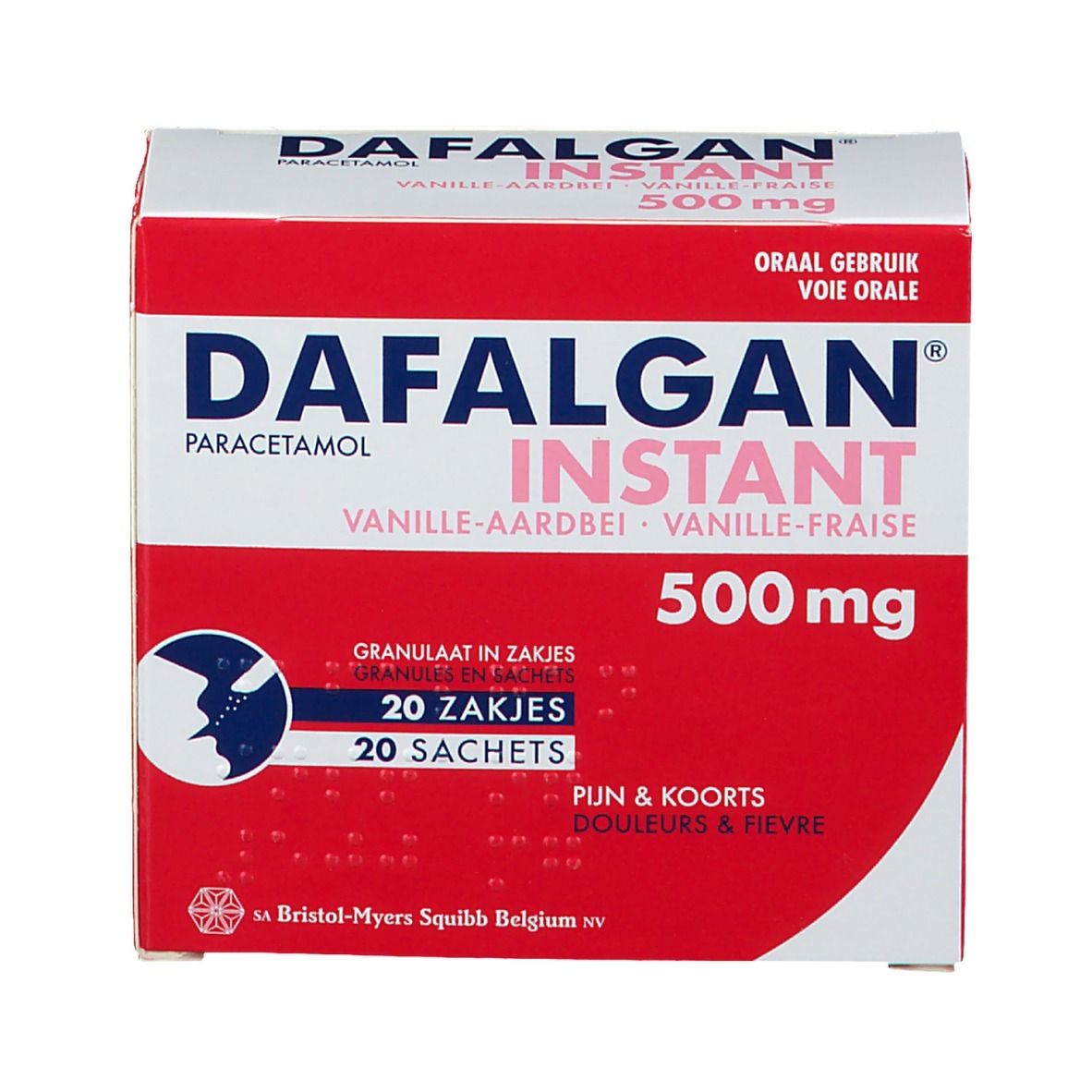 Dafalgan Instant Vanille/Aardbei 500mg