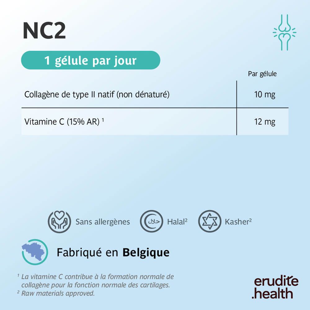 Boîte NC2 Cartilage 30 gélules, Collagène natif II et Vitamine C.