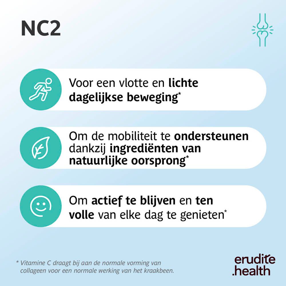 NC2 Kraakbeen capsules verpakking met 90 stuks, Natief collageen II, Vitamine C.