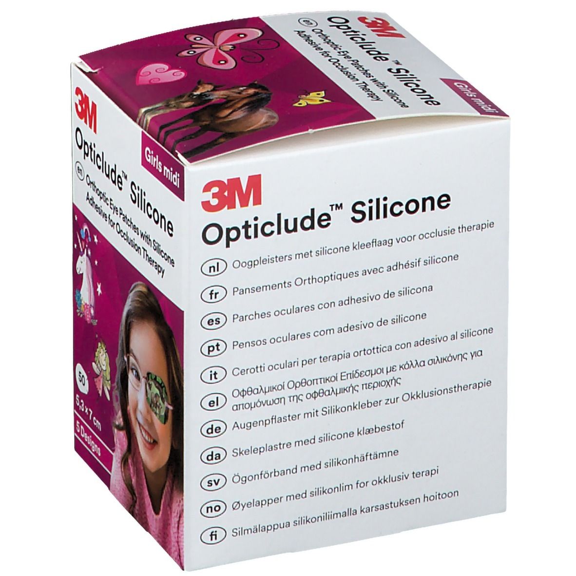 Opticlude Silicone Pansement Orthoptique Midi Girls 5,3 x 7 cm 2738PG50