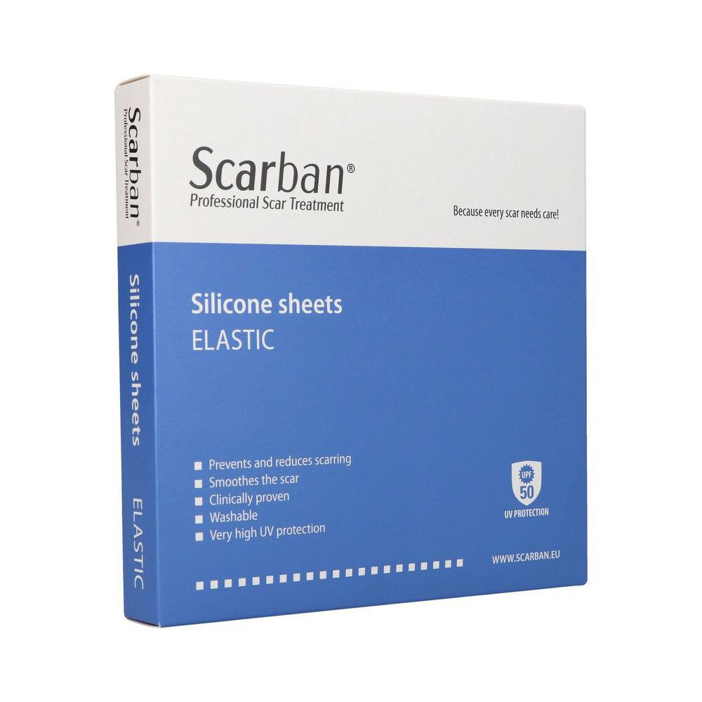 Feuilles de silicone élastiques Scarban pour le traitement des cicatrices. Prévient et réduit les cicatrices. Lavable.