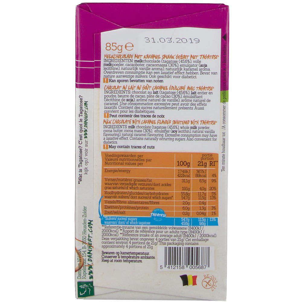 Damhert Chocolat Au Lait Caramel Sans Sucre