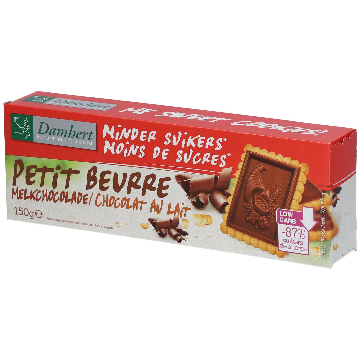 Damhert Minder Suikers Petit Beurre Melkchocolade 150 G - Farmaline.be