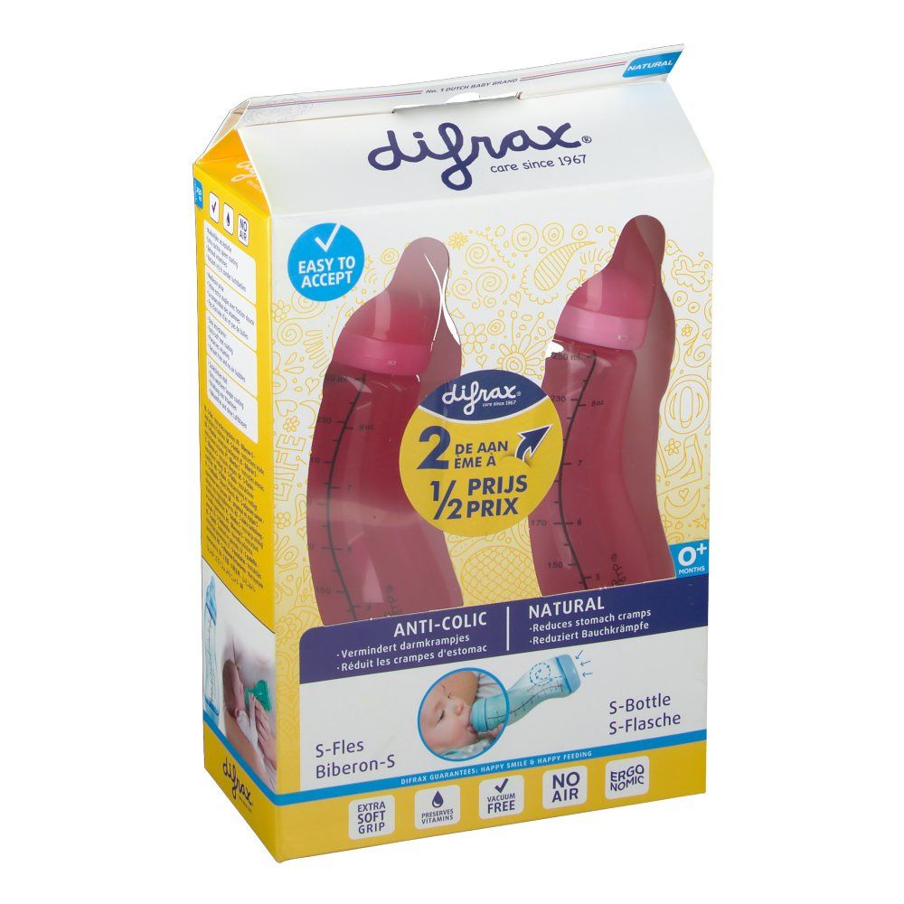 Difrax S-Fles Natural Roze & Grijs DUO