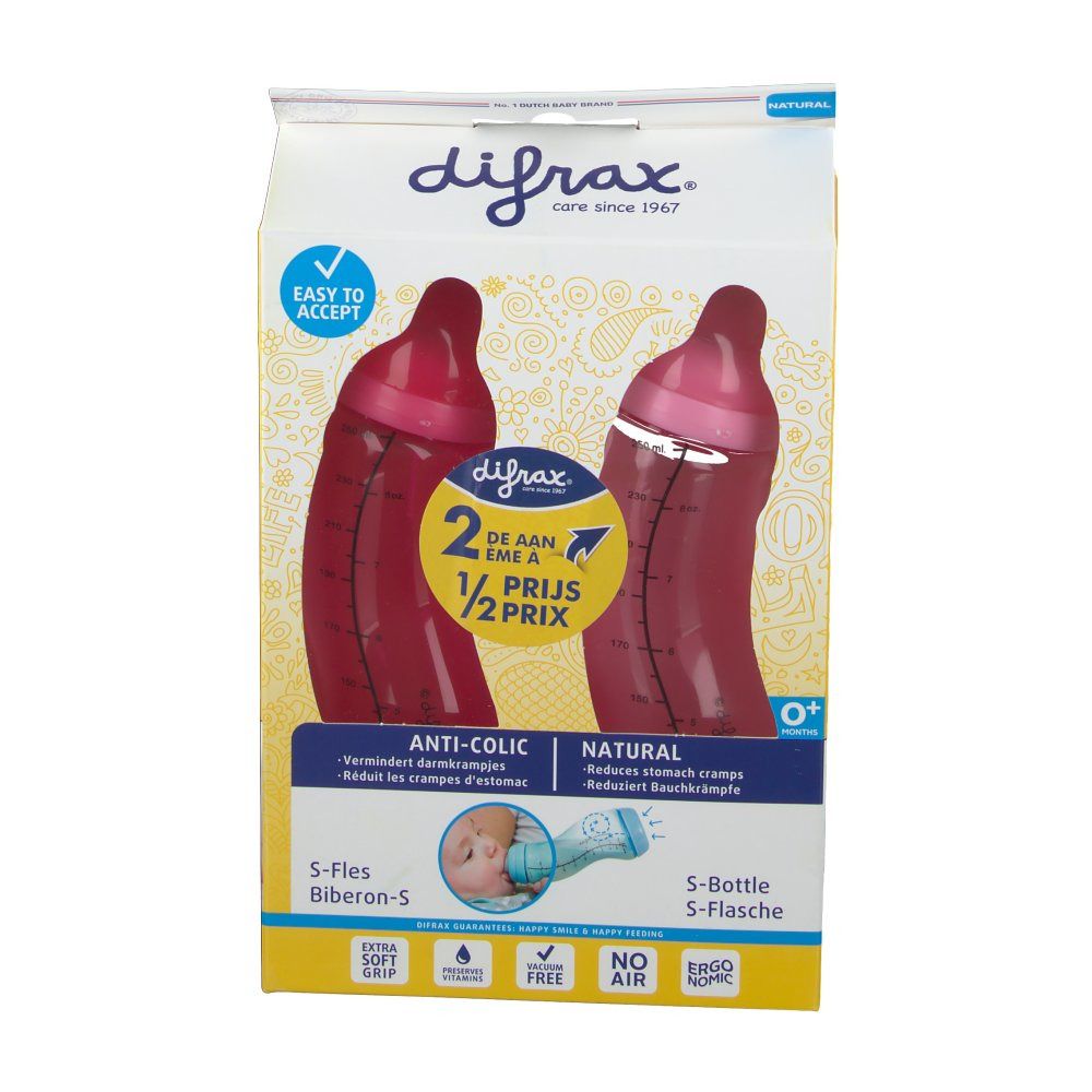 Difrax S-Fles Natural Roze & Grijs DUO