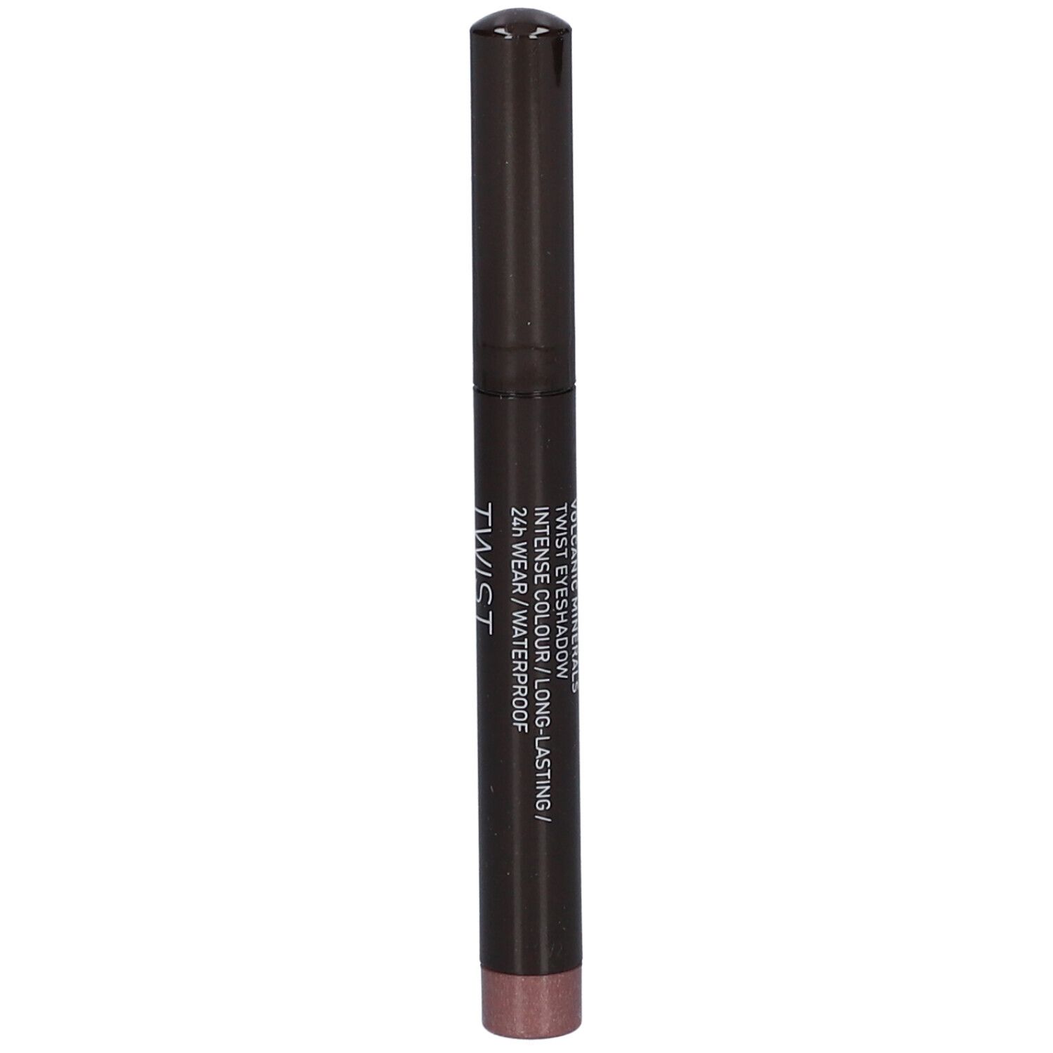 Crayon fard à paupières Twist, marron foncé. Inscription: Twist Eyeshadow, Intense Colour, 24h Wear, Waterproof.