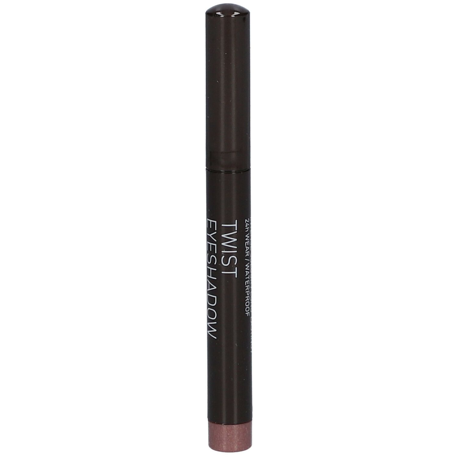 Crayon fard à paupières Twist, marron foncé. Inscription: Twist Eyeshadow, 24h Wear, Waterproof.