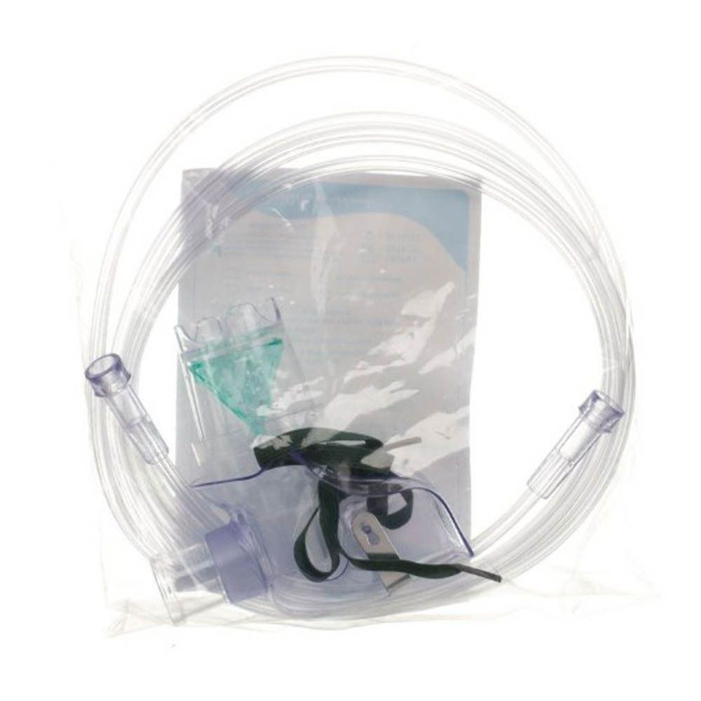 Aërosolset baby in verpakking. Masker, slang en accessoires zichtbaar.