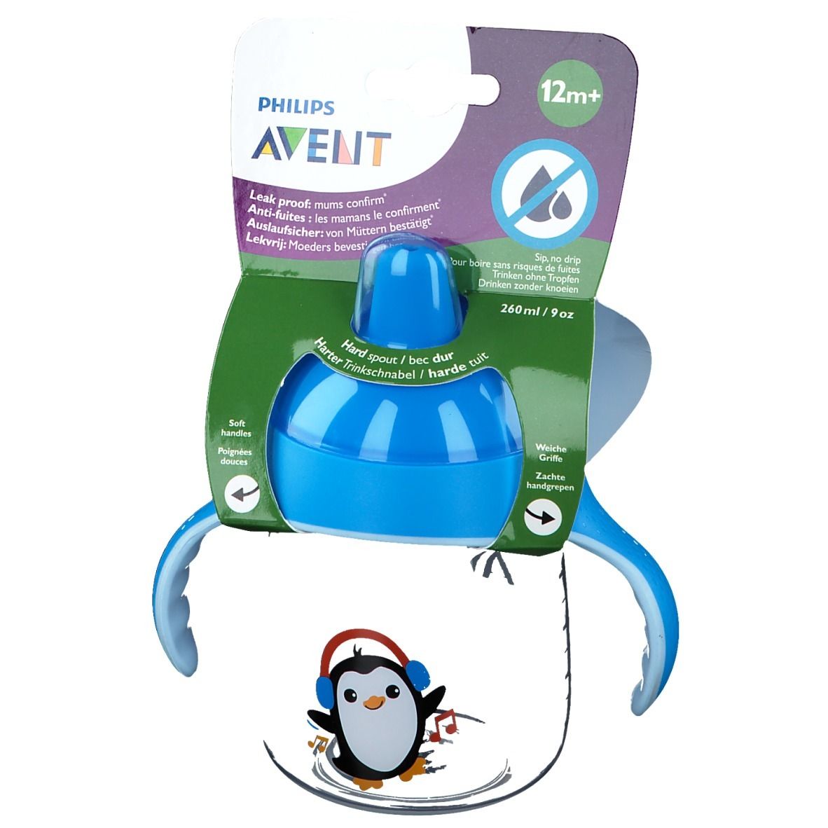Avent Gobelet Anti-Fuite Pinguin Bleu +12m