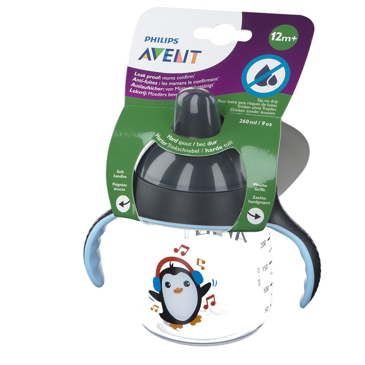 Avent Drinkbeker Anti-Lek Pinguin Zwart 12Maanden+ SCF753/03