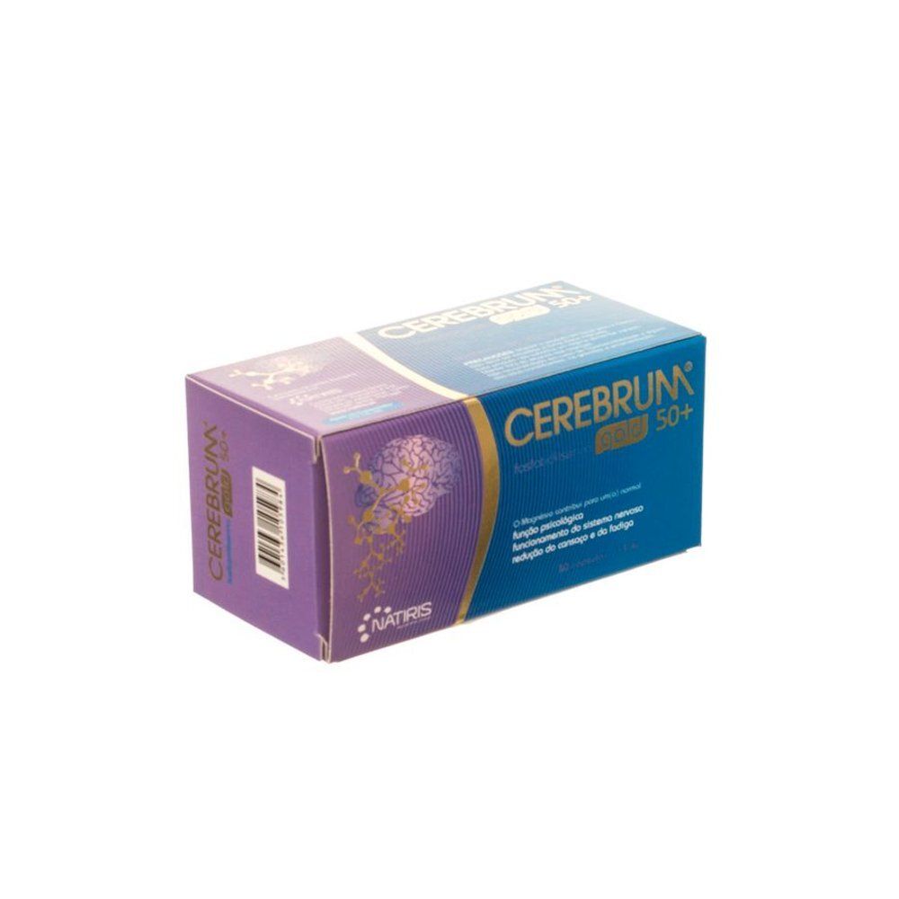 Emballage de capsules Cerebrum Gold 50+ avec symbole de cerveau et logo Natiris.