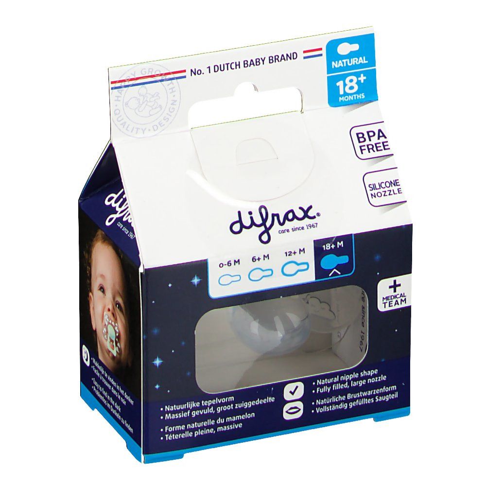 Difrax Sucette Sleepy Isha Natural Glow in the Dark 18 Mois+